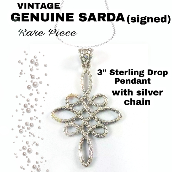 VINTAGE SARDA 3" SIGNED STERLING SILVER PENDANT 76MM X 43MM 13.0 G necklace - Picture 2 of 10